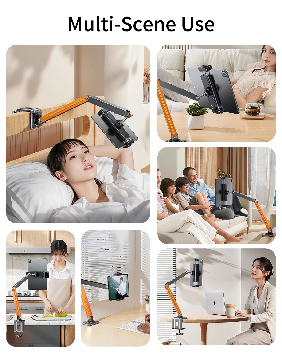 Eary Metal Clip Tablet Phone Holder Mount For Desk With 360 Rotatable Multi-Angle Adjustable Compatible For 4-13.5 Inch Devices