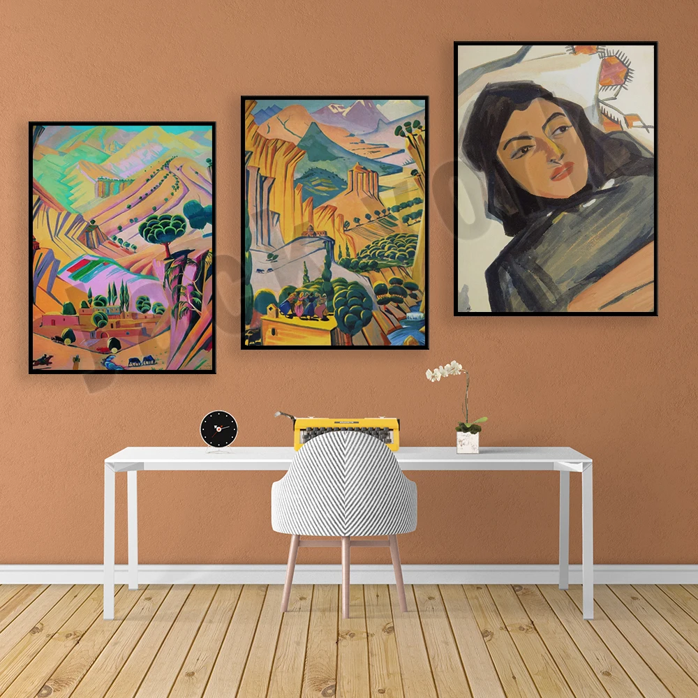 

Martiros Saryan Armenian woman, flower and vase, landscape art print, home decor canvas print poster