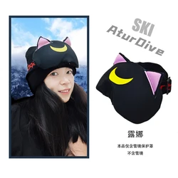 Cartoon style cat skiing face mirror dust cover protective cover suitable for various snow mirrors