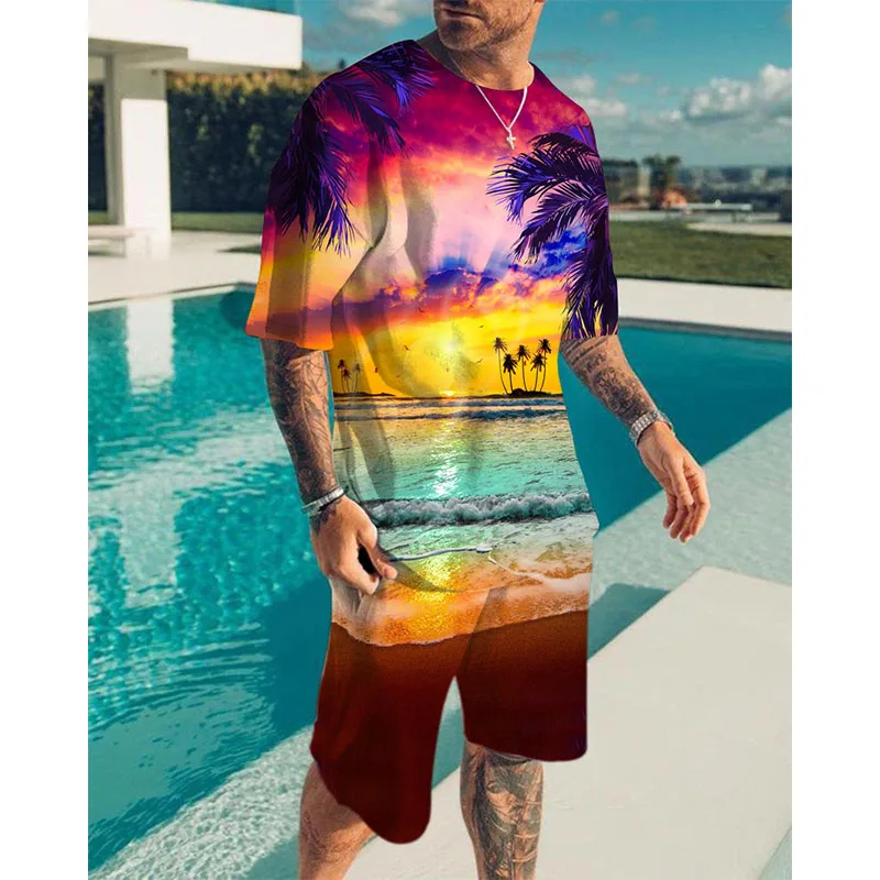 Hawaiian Mens 3D Print Coconut Tree Casual Tracksuit