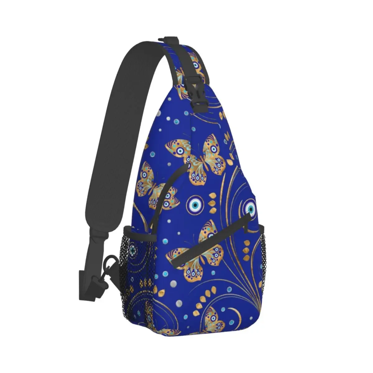 

Golden Butterfly Chest Bags Men Evil Eye Print Travel Shoulder Bag Casual Print Small Bag University Daily Sling Bags