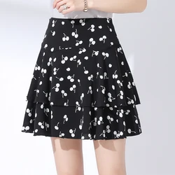 Summer Lady Floral Chiffon Short Skirt New Two-Layer Vintage Mini Female Skirt Slimple Elegant Cool Fairy Skirt