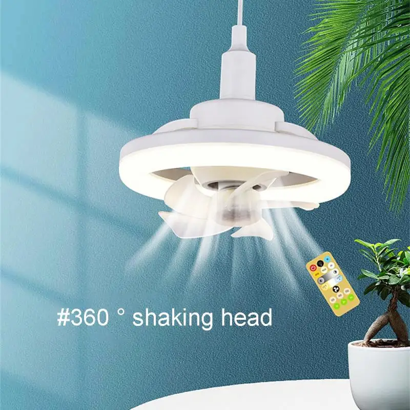 

LED Fan Light 360° Rotation Ceiling Lamp E27 Ventilator Lamp Remote Control Cooling Fan Dimming Lighting for Living Room