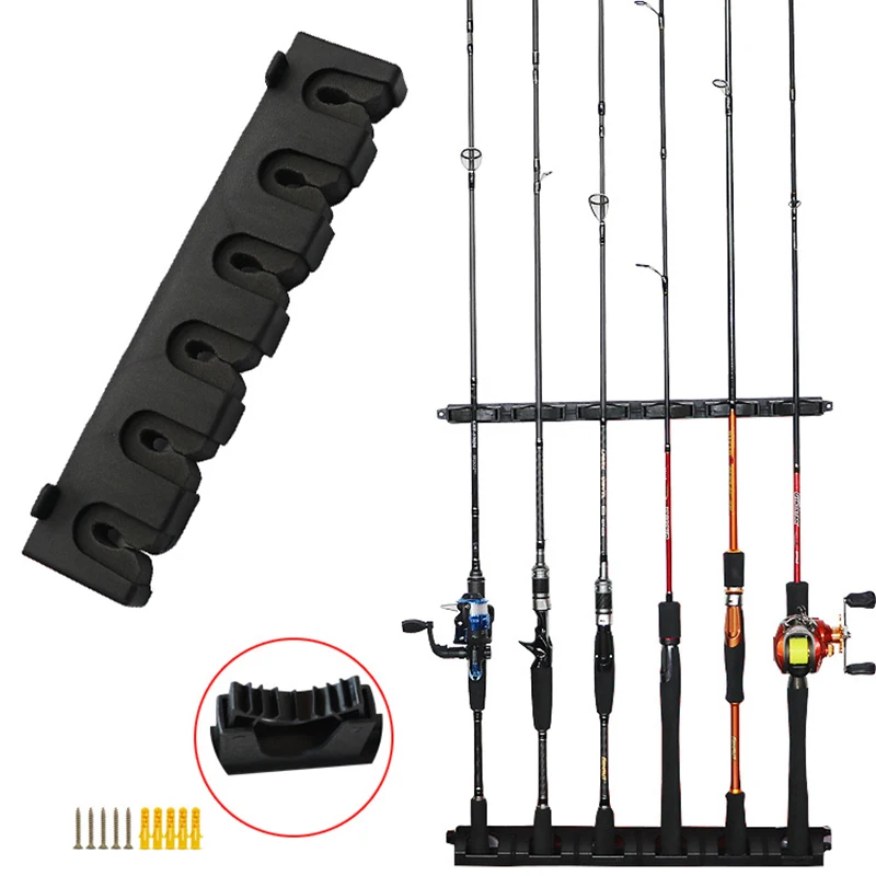 

1pc Fishing Rod Holders 6-Rod Rack Vertical Pole Holder Wall Mount Modular For Garage