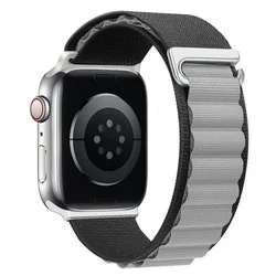Premium Alpine Loop Nylon Strap for Apple Watch Band - Enhanced Design Watchband Bracelet (22 Black grey)