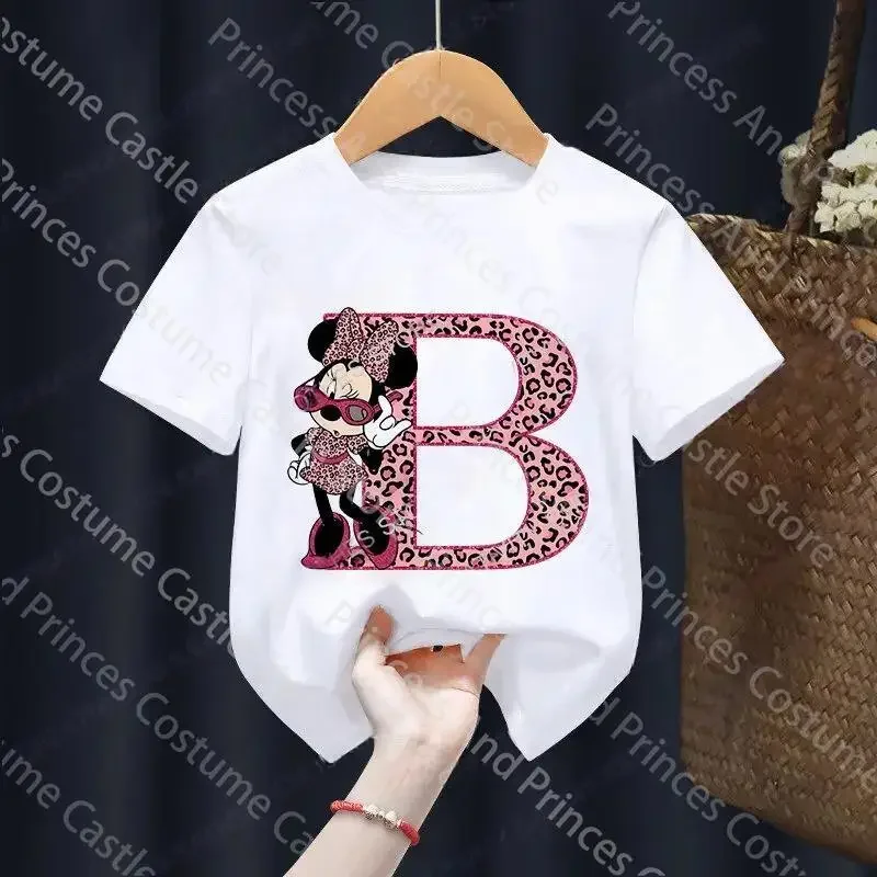 Letter A-Z Minnie Children  T-Shirts Name Combination Disney Kawaii Cartoons Clothes Kids Little Boy Girl Tee Shirts Casua 3