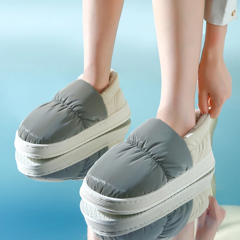 YISHEN Women Slippers Down Cloth Cotton Shoes Warm Plush Slippers For Men Indoor Winter Waterproof Platform Zapatillas De Mujer