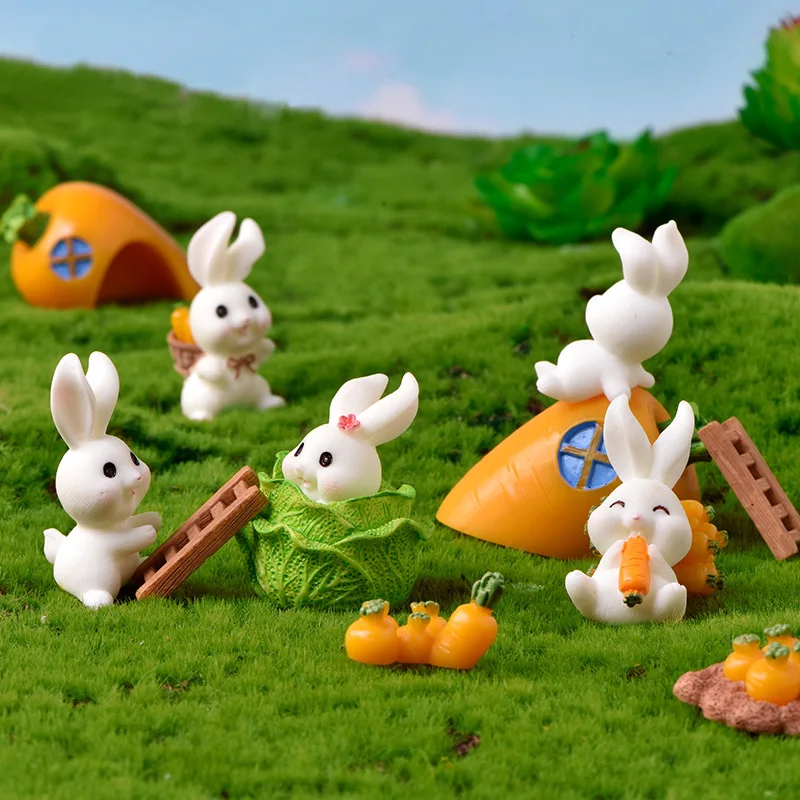 Little Rabbit Carrot Miniature Figurine Cabbage Animal Easter Home Decor Garden Cake Decoration Accessories Modern Figure Resin miniature figurines resin ornaments miniature ornament resin crafts resin crafts accessories rabbit ornament rabbit ornaments