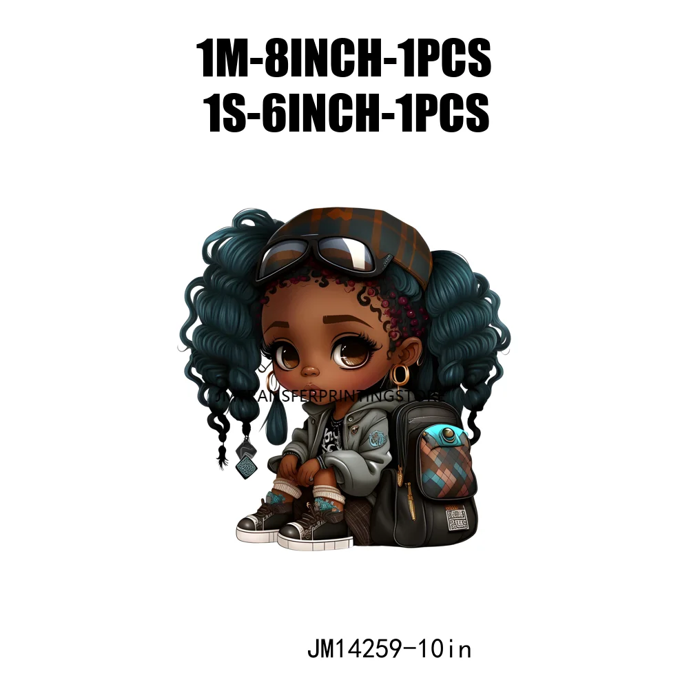 Autocollants de transfert DTF pour filles noires, impression sur fer, dessin  animé, dreadlock, Hip Hop, école afro, prêt à appuyer sur les t-shirts -  AliExpress, image size:1000x1000