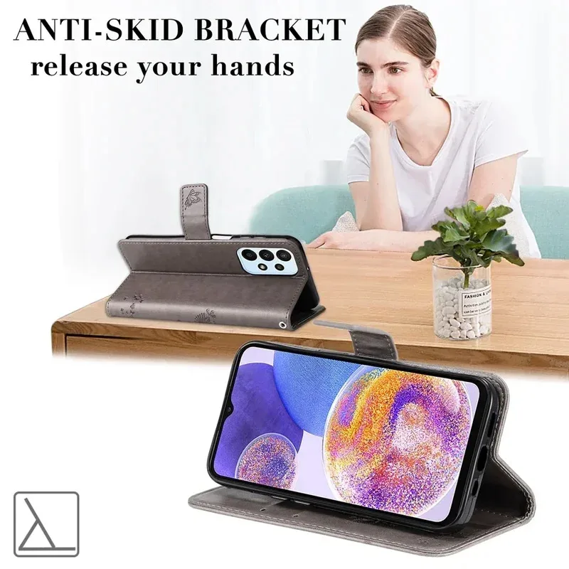 Elegant Leather Wallet Flip Case with Tree Design – Premium Mobile Protector