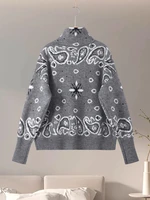 Vintage Knit Jacquard Stand Collar Women Cardigan Zipper Full Sleeve Pockets Loose Sweater New 2026 Spring Lady Soft Knitwear - Image 2