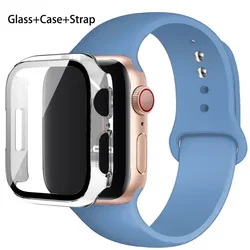 Premium Silicone Watchband Set with Glass Protector & Strap for 45mm series 7 8 9 (38 Denim blue)