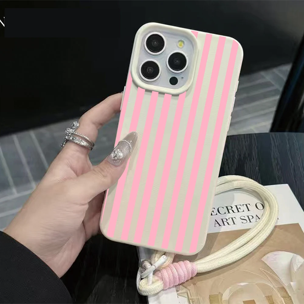 Vibrant Striped Couple Phone Lanyard Case with Y2K Silicone Cover