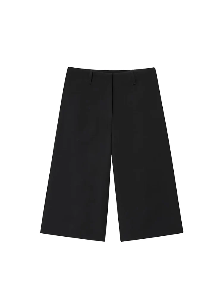 2025 New Women High Waist Knee Length Pants Autumn Fashion Wide Leg Pocket Zipper Trousers Spring Casual Street Short Pant