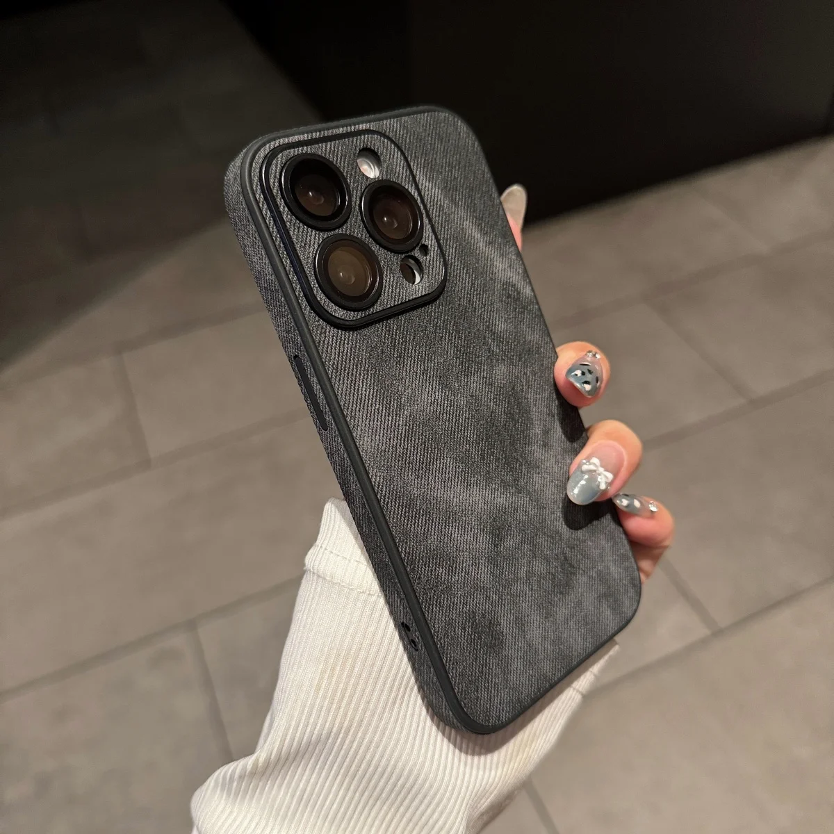 Luxury Vintage Washed Cowboy Fabric Phone Case with Camera Lens Protection and Shockproof Design