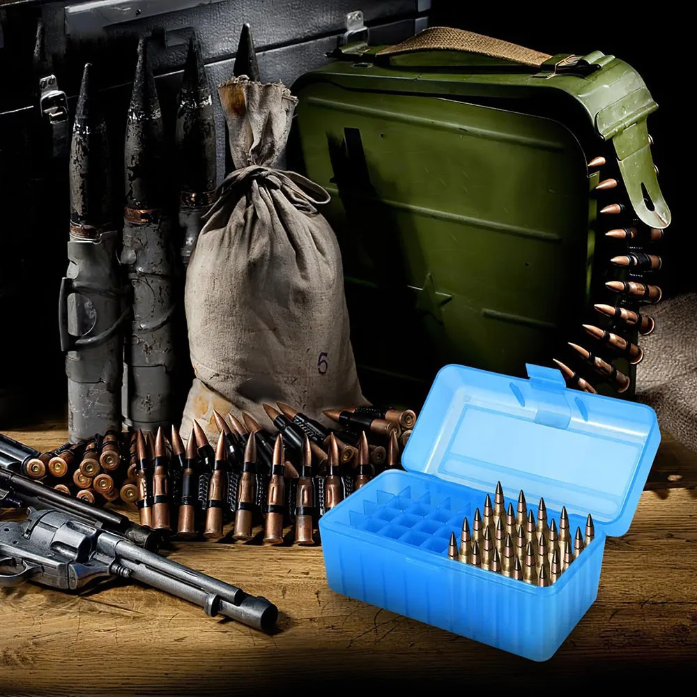 50 Rounds Tactical Ammo Box 9mm/.233 Pistol Rifle Cartridge Storage Box Shotgun Bullet Shell Holder Case for Airsoft Hunting