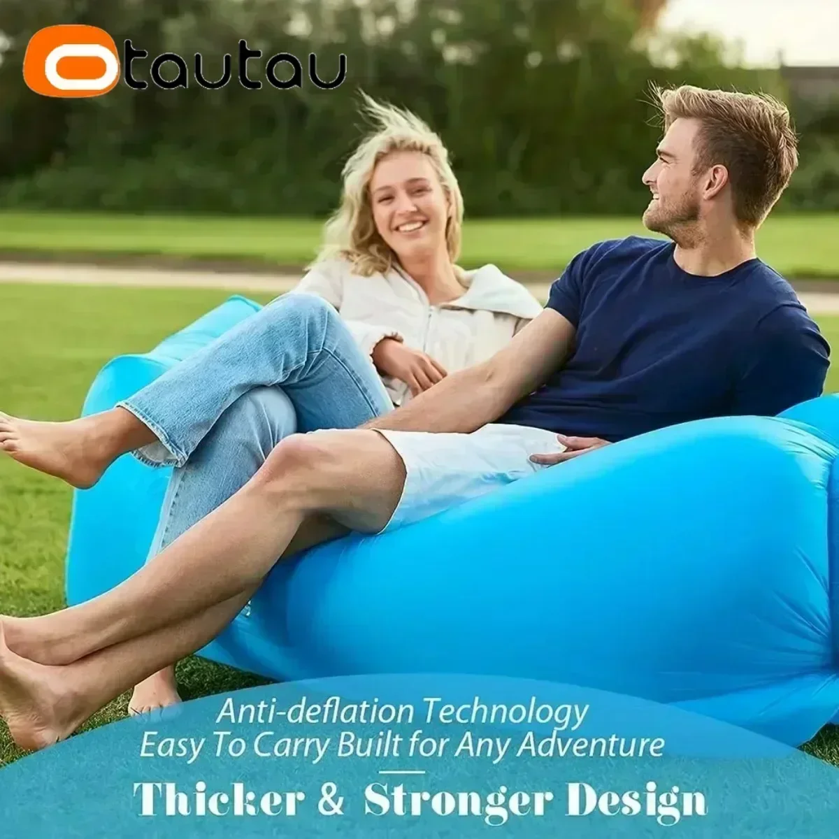 Inflatable Sofa OTAUTAU Outdoor Portable Inflatable Sofa Inflatable Outdoor Air Lounger Blow Sleeping Bag Couch Hiking Picnics Backyard Tool