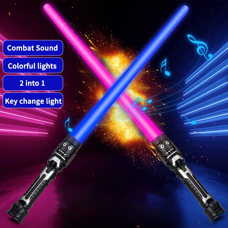 Children Colorful Glowing Sword Toys Laser Sword Lightsaber Red and Blue Double Saber Telescopic Music Cosplay Cool Flashing