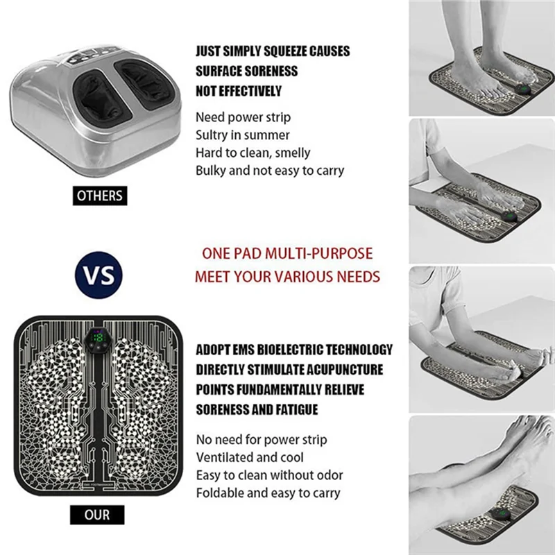 EMS Foot Massager Electric Feet Acupuncture Mat For Plantar Fasciitis Relief Neuropathy Pain Relief Instrument Durable A