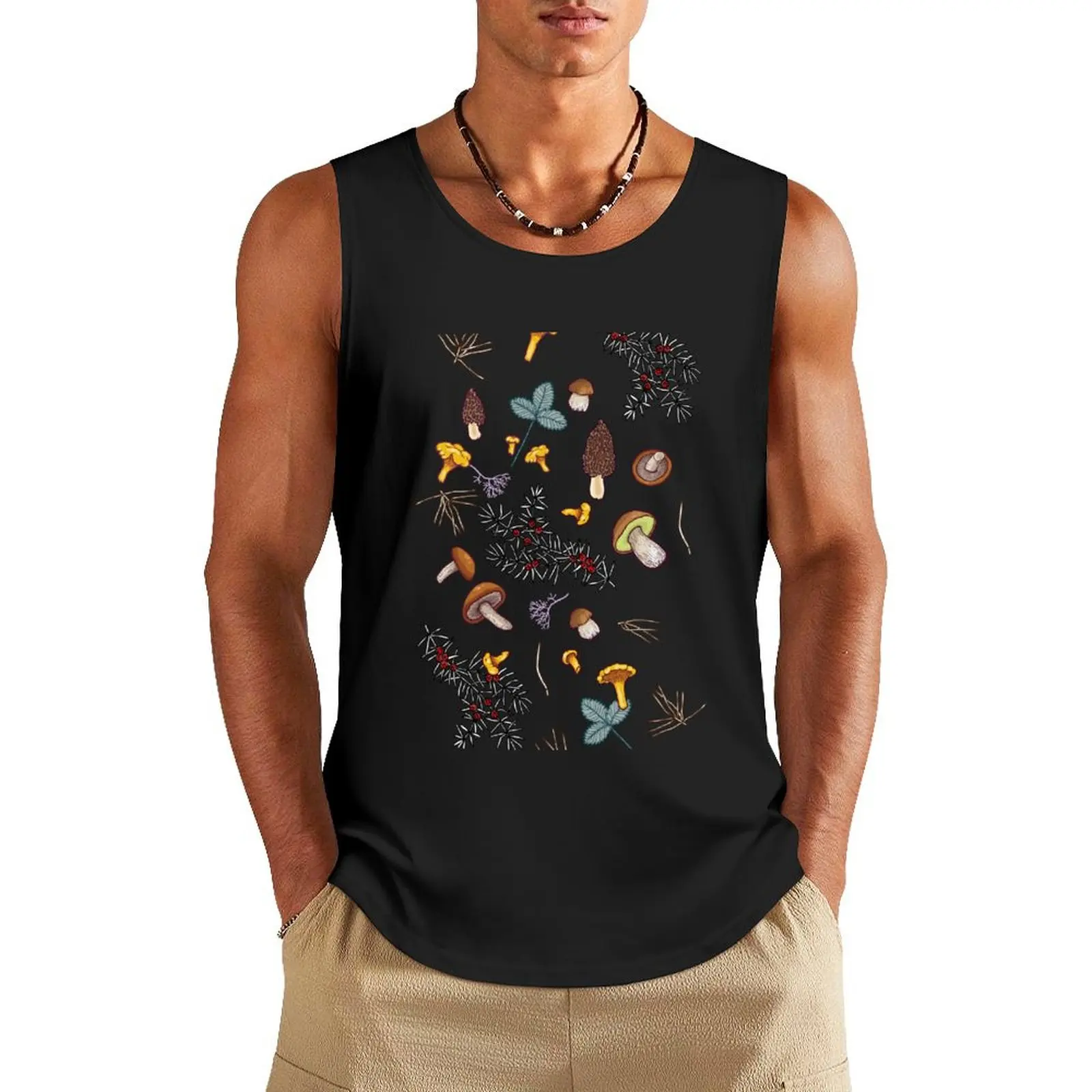 

dark wild forest mushrooms Tank Top Man summer clothes Gym T-shirts for men