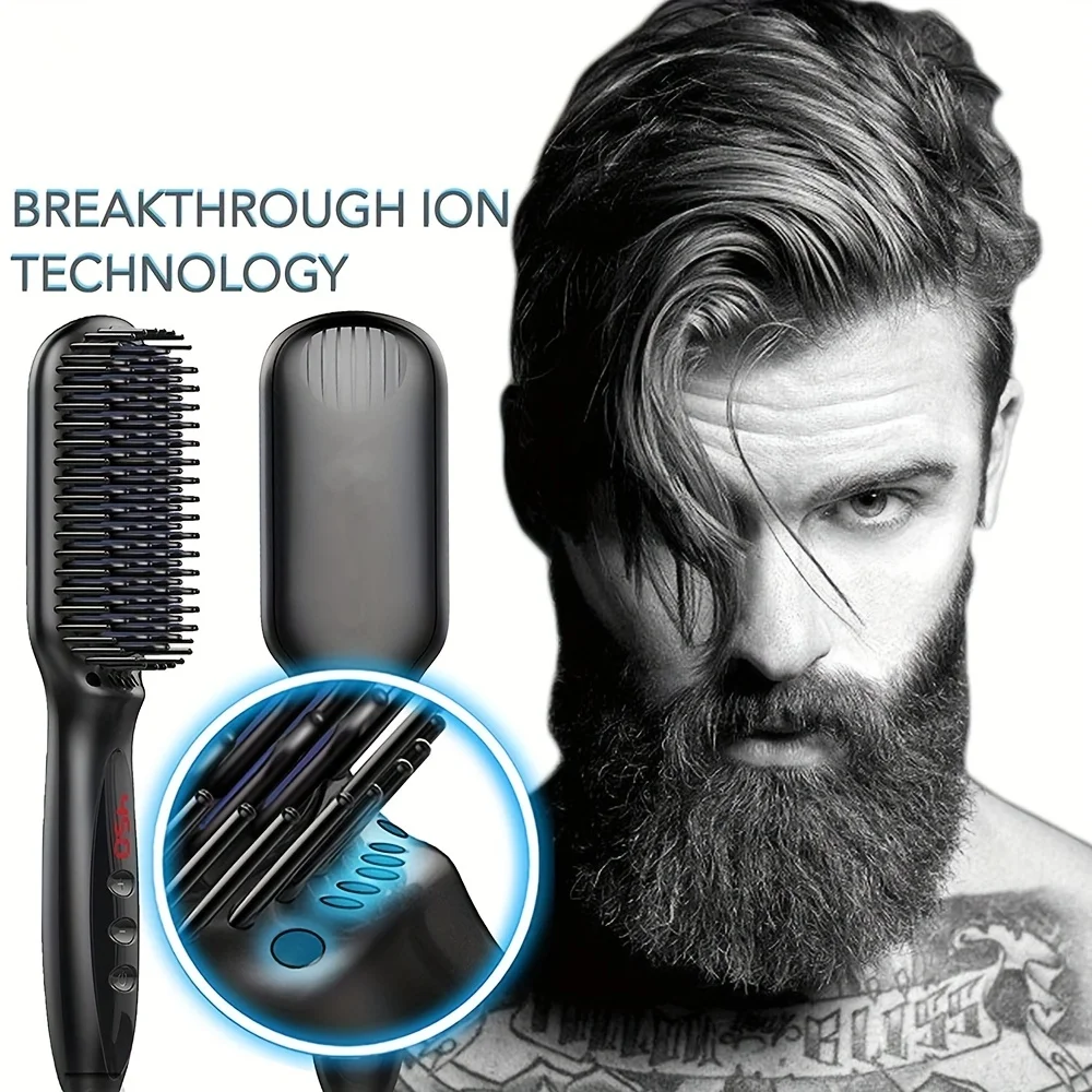 Ceramic Ionic Hair Straightener Brush Salon Fast Heating Hair Straightening Brush Anti-Scald Hair Beard Straightener Comb 6