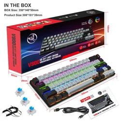 Compact Ergonomic RGB Backlit Mechanical Gaming Keyboard - White Keys (Black Grey - Blue Axis)