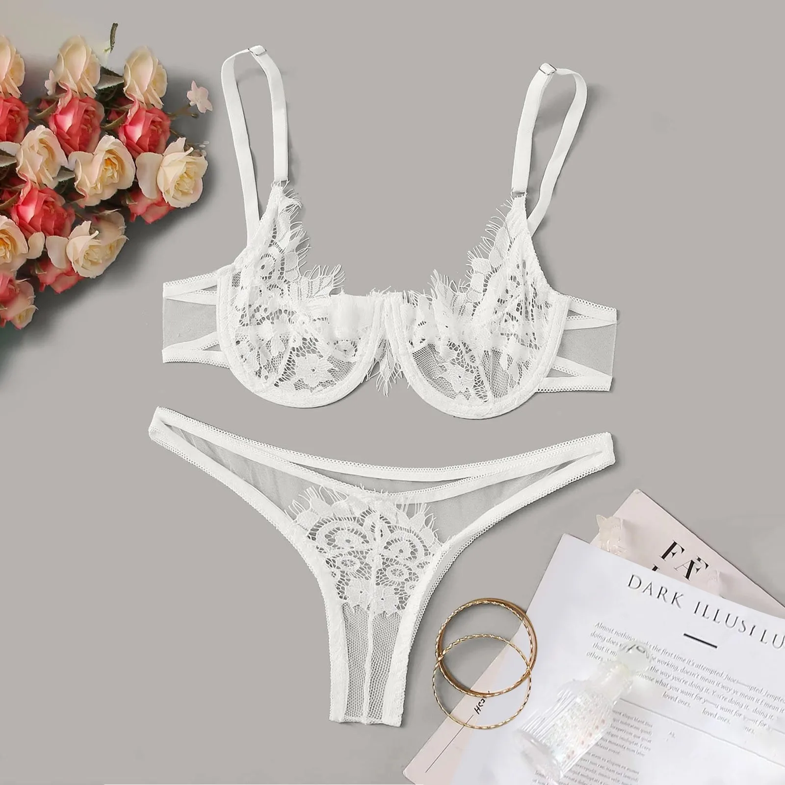 2-delig erotisch ondergoed sexy kanten lingerieset verleiding driepuntslingerie stalen ring bh string exotische sets porno_voghion.com