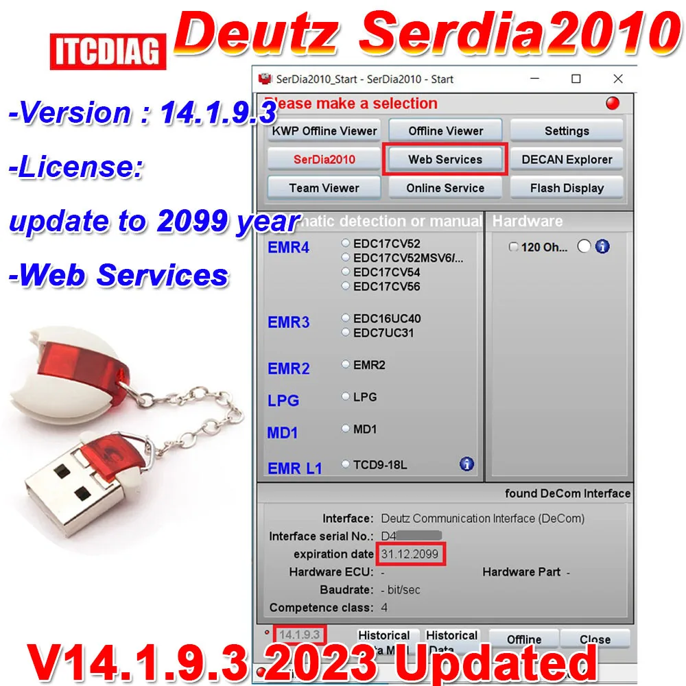 

Serdia2010 v14.1.9.3 (2023) Deutz SerDia 2010 6 уровень [2023] обновление лицензии класса 4 до 2099 для Deutz ECU чтение записи EMR4 EMR3