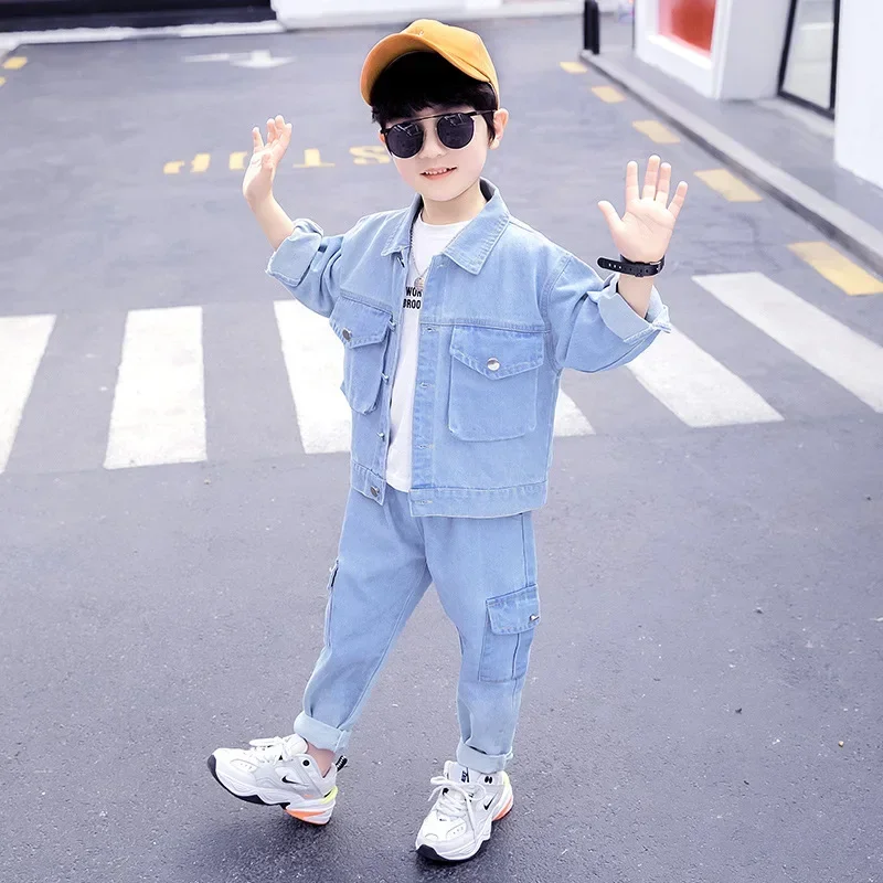 Blue Jean Spring Autumn Children's Clothes Set Boys Coat + Pants 2pcs/Set Kids Teenage Gift Formal Boy Clothing