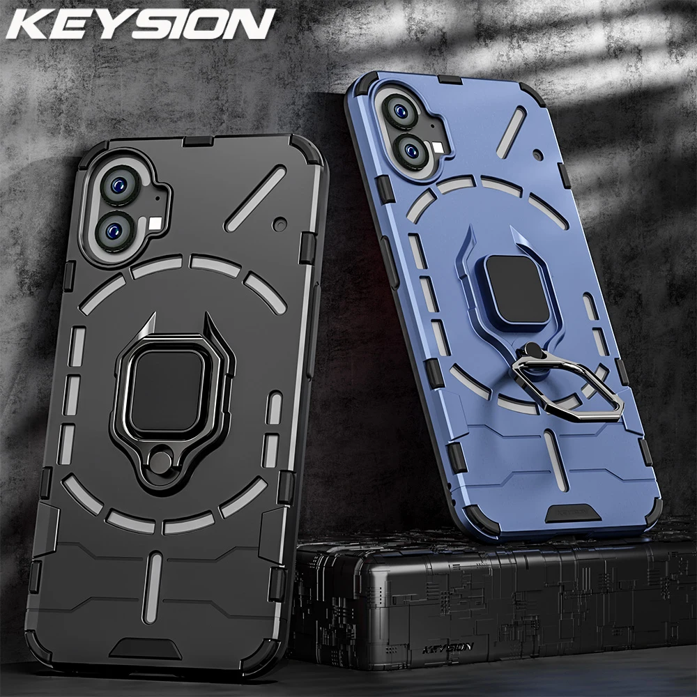 KEYSION Shockproof Armor Case for Nothing Phone 2 1 Silicone + PC Metal  Ring Stand Phone Back Cover for Nothing Phone 2 1