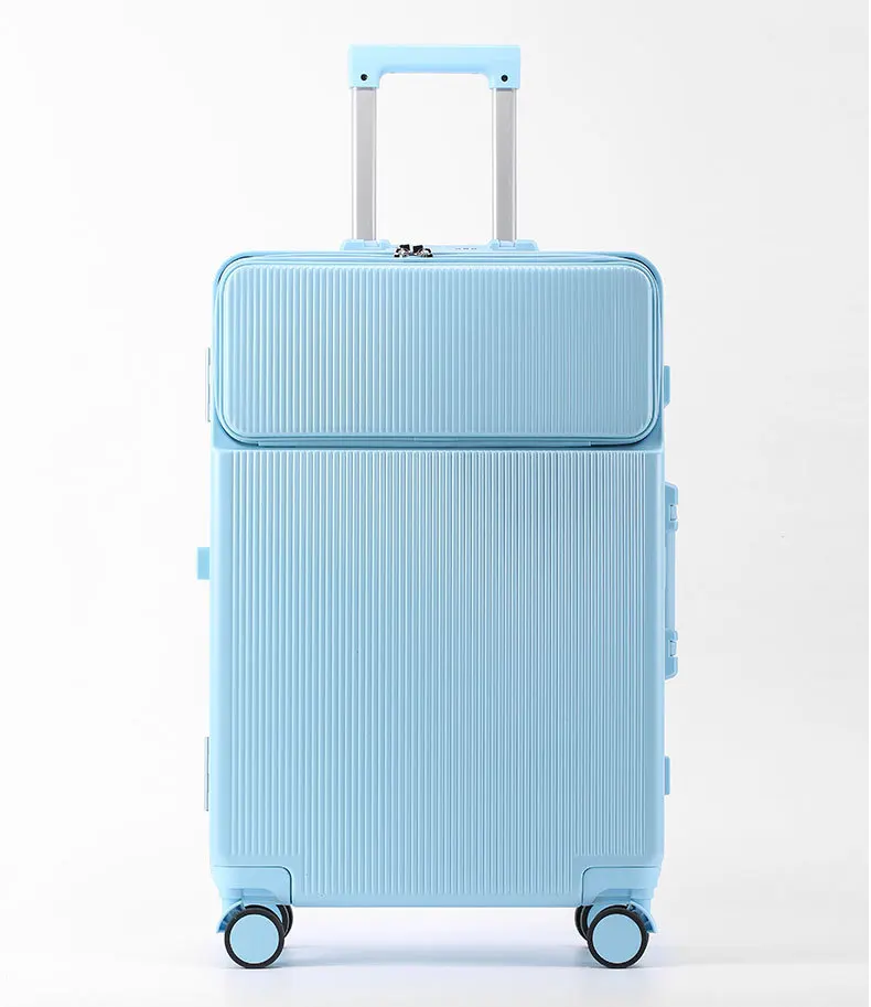 PLUENLI New Front Opening Aluminum Frame Luggage Women's Suitcase Men's Trolley Case Business Boarding