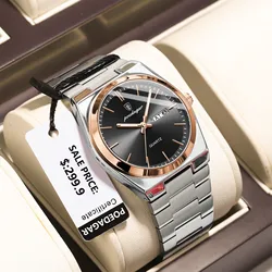 Luxury Quartz Waterproof Luminous Men's Stainless Steel Wristwatch with Date Display & Gift Box (930 Rose Gold Black)
