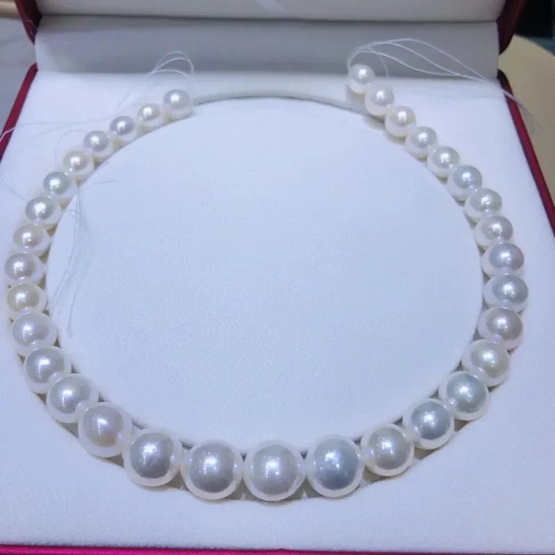 

925 Sterling Silver Pearl Necklace Natural 18"12-14mm Nearly Round Pearls Luster Fashion Wedding Jewelry Pendnats for Women