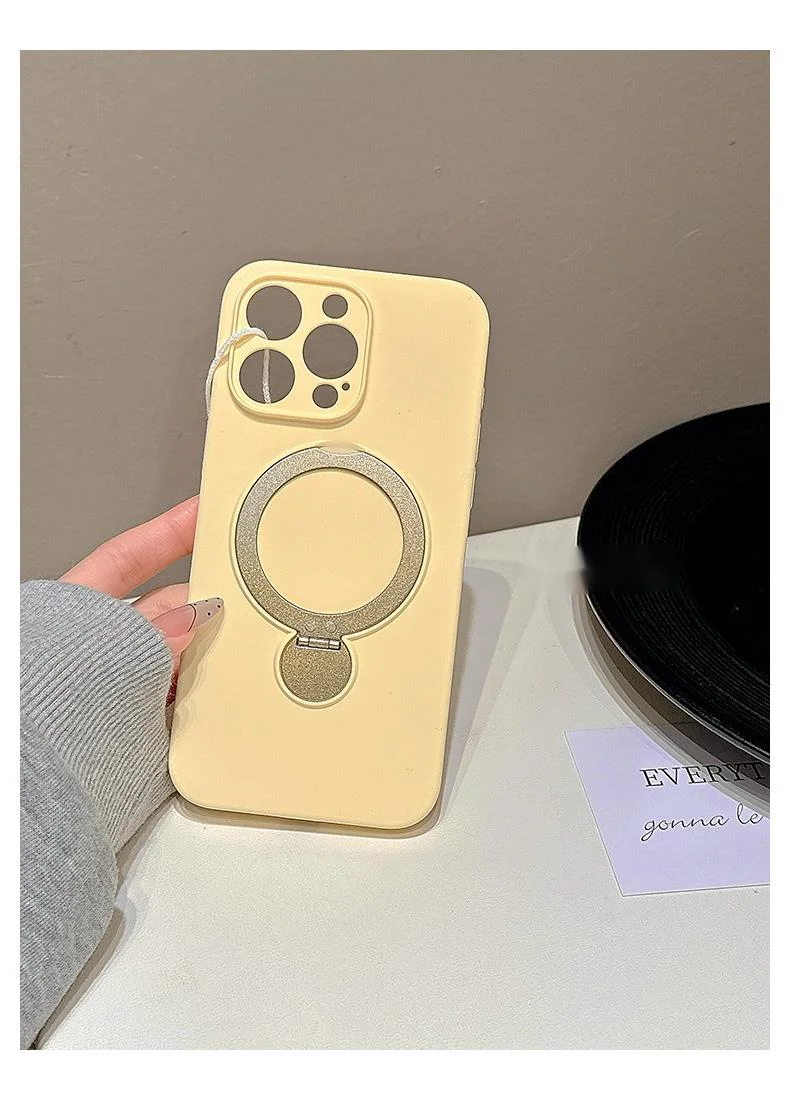 Premium solid color magnetic rotating folding stand suitable for 16 Promax phone case iPhone liquid silicone 15_voghion.com