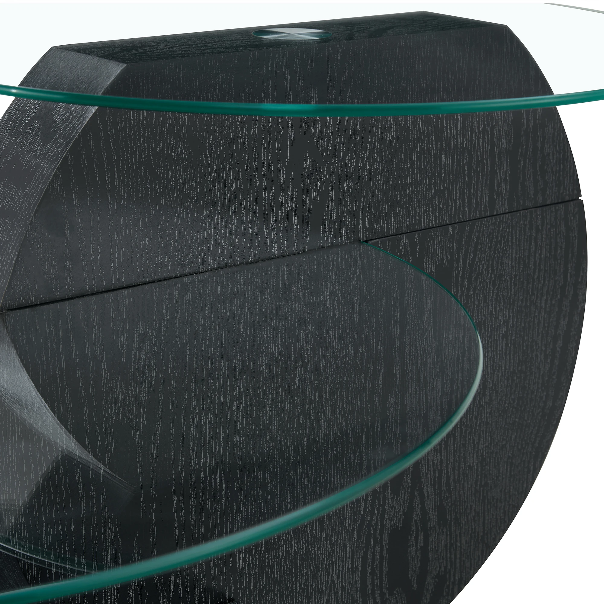 Moderner, minimalistischer Couchtisch aus doppelschichtigem Sicherheitsglas, mehrstufiges Design, hochwertige MDF-Stützstruktur mit schwarzer W-Finish-Oberfläche. – Detail 16