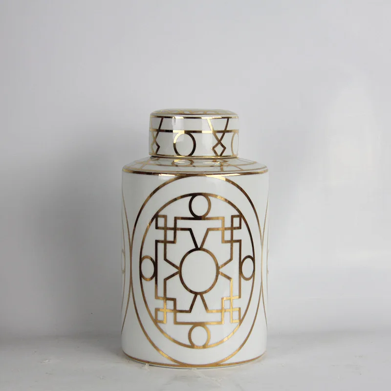 Gold Grain Ceramic Cylinder Tank Airtight Storage Jar General Jar Vase Tissue Box Ceramic Handicraft Ornaments Vintage Bottle 2