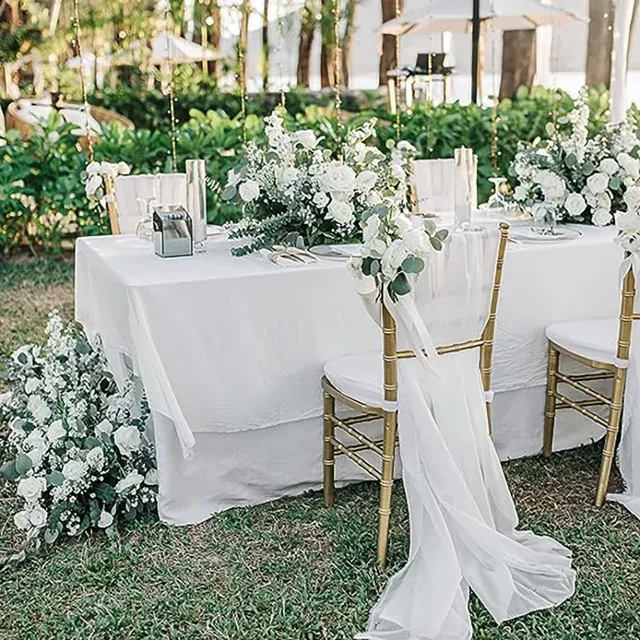 6PC White 30x300cm Chiffon Sashes Cover Seat Belt Valance Banquet Country Wedding Party Event Thanksgiving Easter Chair Decorate