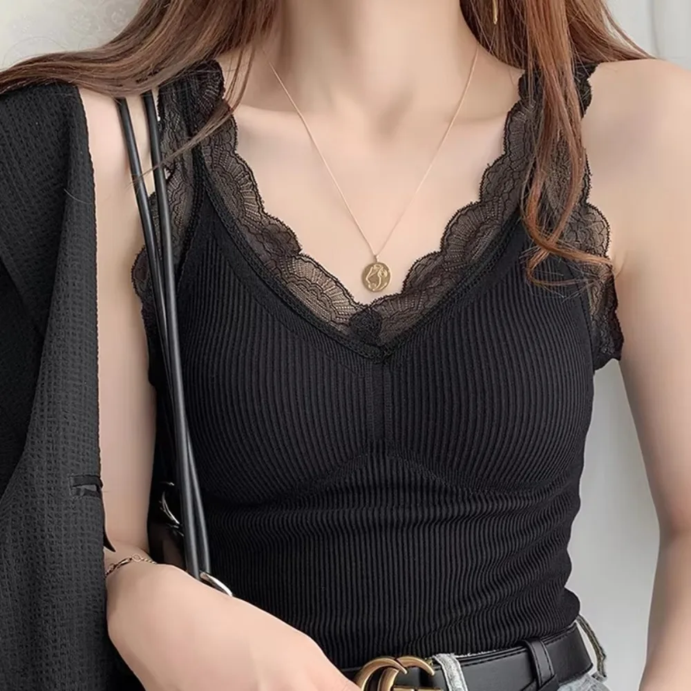 Summer Top Women Sleeveless Lace Tank Top Sexy Women's T-shirt Vest Bra Female Vest Tops White Black Underwear Women Lingerie
