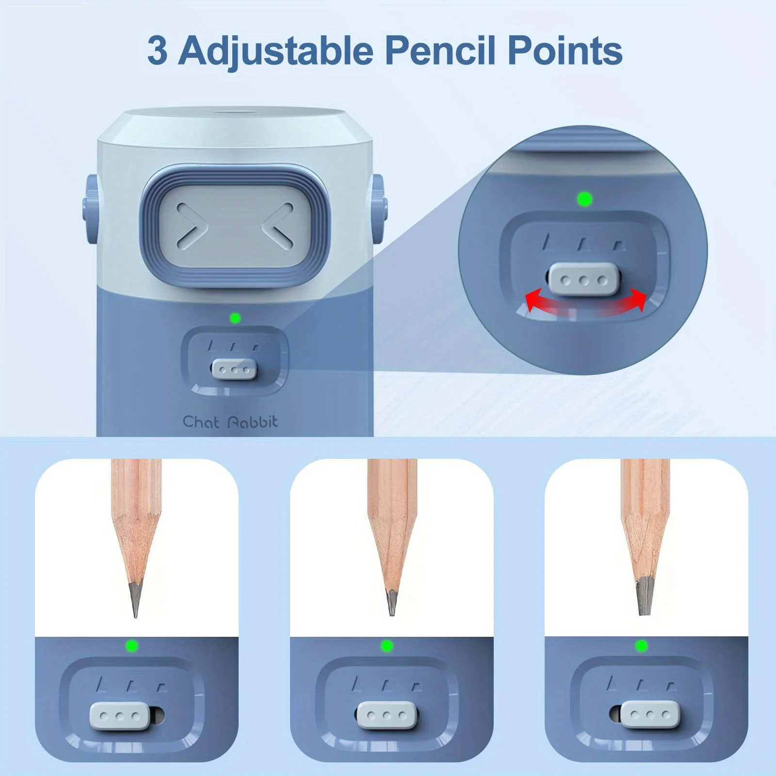 휴대용 자동 연필깎이, 6.5-8mm 연필 호환, 자동 공급 설계, 조절 가능한 날끝 설정, 충전식