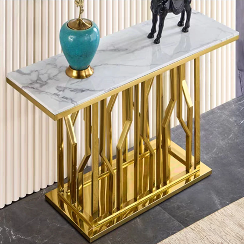 

Light Luxury Furniture Porch Villa Hotel Lobby Entrance Porch Table European Italian Stainless Steel Console Table