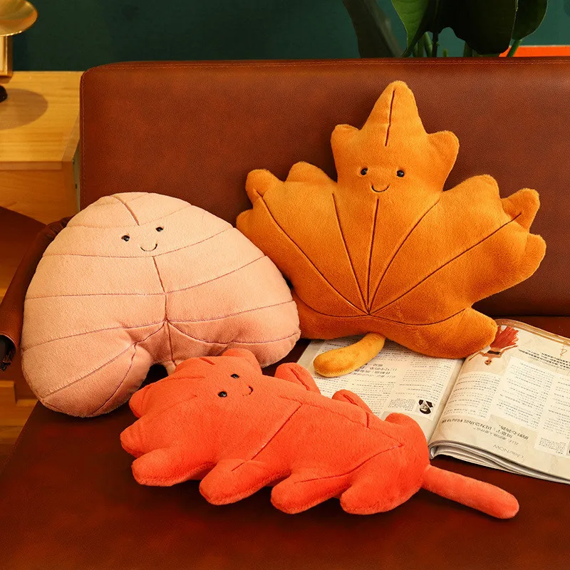 Kawaii Plush Leaves Pillow Cushion Toys Soft Maple Leaf Ginkgo Plant Full Stuffed Toys Room Christmas Holiday Party Decor Gift