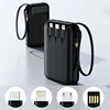 Solar Power Bank Built 4 Cables Portable Charger External Spare Battery Mini Powerbank with LED Light for IPhone Xiaomi Huawei 5