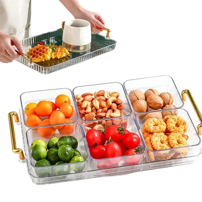 

Divided Snack Tray Portable Snack Container With Handles Appetizer Serving Platter Server Dish Divided Dried Fruit Snack Plate