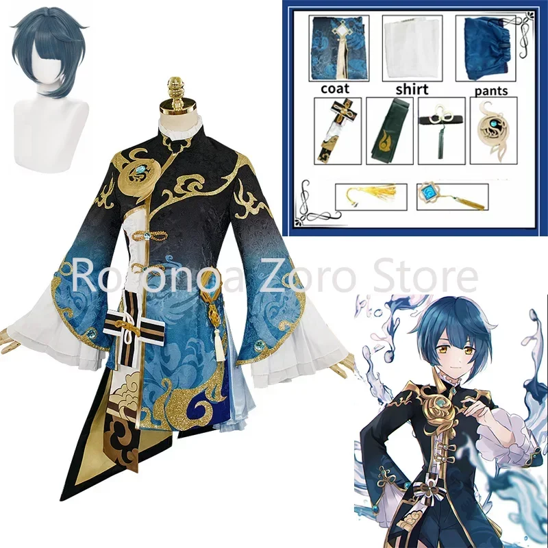 

Anime Game Genshin Impact XingQiu Cosplay Costume Xing Qiu Outfit Shoes Earrings Wig Cosplay Halloween Costume for Women Girls