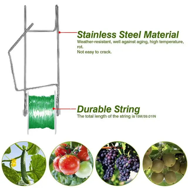 Paradicsomhörhorog 10Db Szőlőhorgok 20 Klipekkel Paradicsom Tartóhorgok 15 Méteres Zsineggel Az Üvegházhatású Kert Hegymászáshoz - Image 6