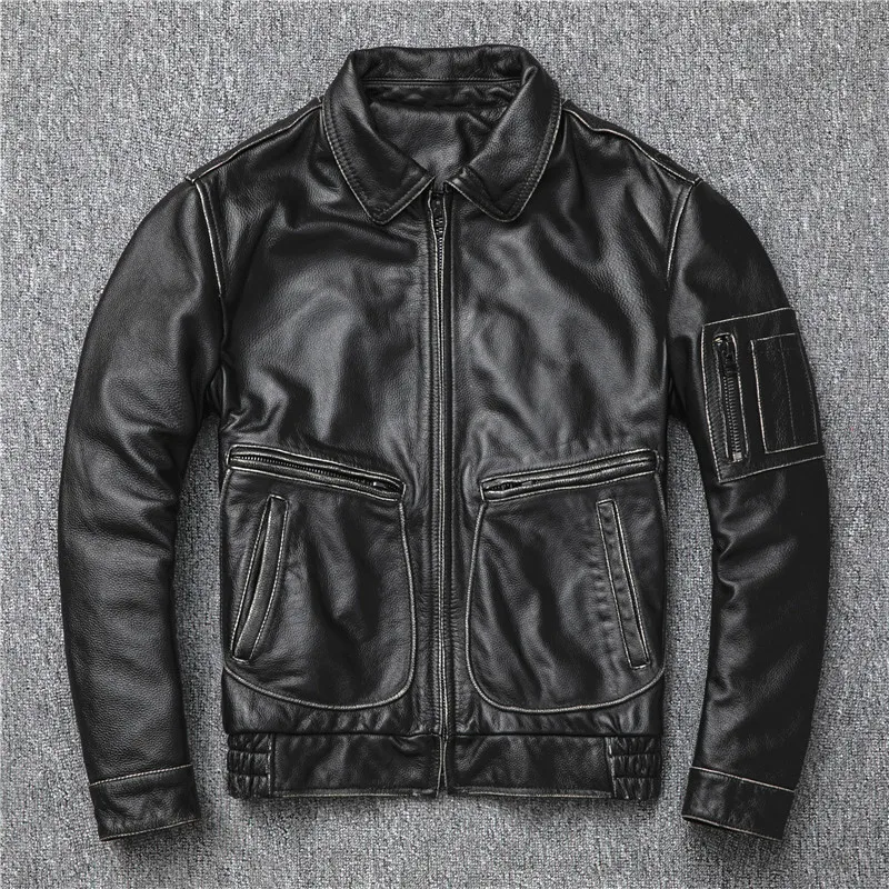 

2023 Men’s Motorcycle Top Layer Genuine Leather Jacket Military Pilot Jackets Retro Tooling Short Large Mens Leather Jacket