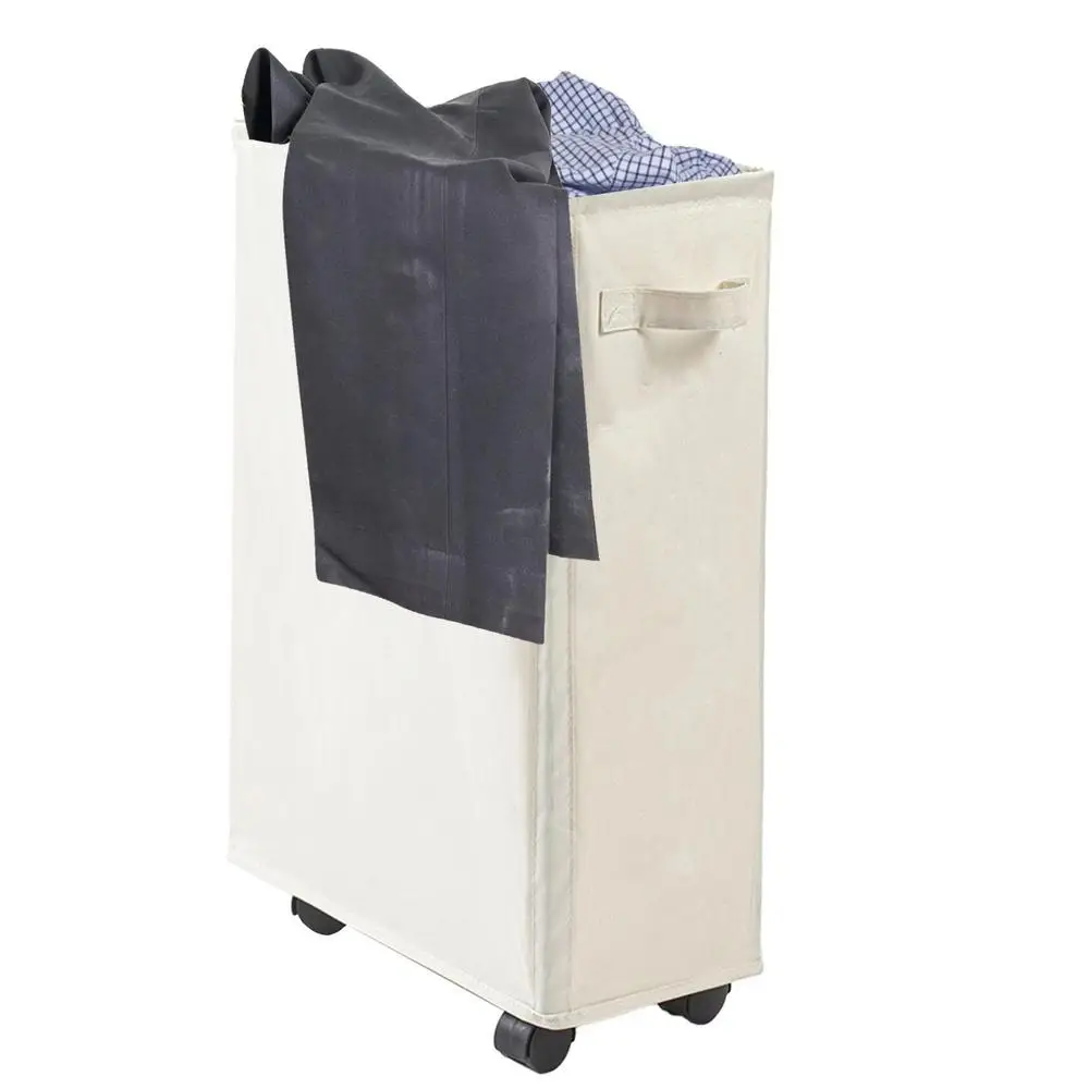 Description Picture 2 of itemLaundry Basket With Wheels Large Slim Folding Hamper On Wheels 42L Dirty Clothes Storage Bin Freestanding Tall Foldable Washing