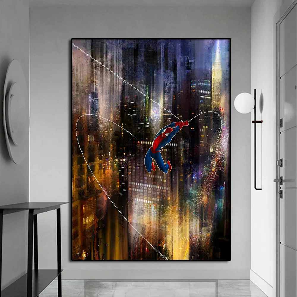 

Classic Spiderman Posters And Prints Marvel City Superhero Canvas Painting Wall Art Decor for Living Room Home Mural Decoration