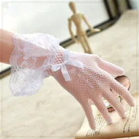 Girls Lolita Lace Hollow Out Gloves Women Ceremony Etiquette Mesh Thin Mittens Gothic Punk Sexy Glove Black White Soft Elastic - Image 2