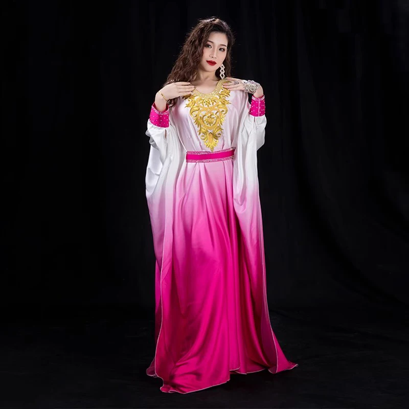 Khaleeji Thobe Belly Dance Costume - Embroidered Sequin Kaftan with Belt